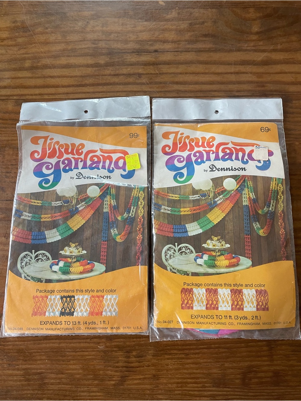 Retro Tissue Garlands by Dennison - Multicolor Vintage Party Decor Set of 2 NIP